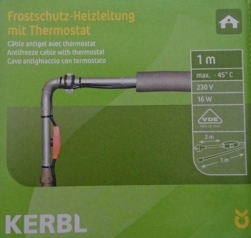 Cordon chauffant à thermostat 16W, 1m